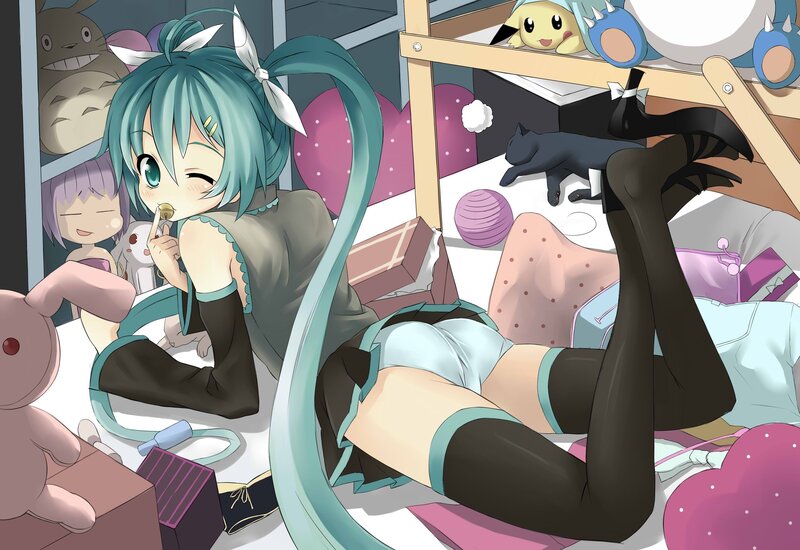 Miku in a messy room