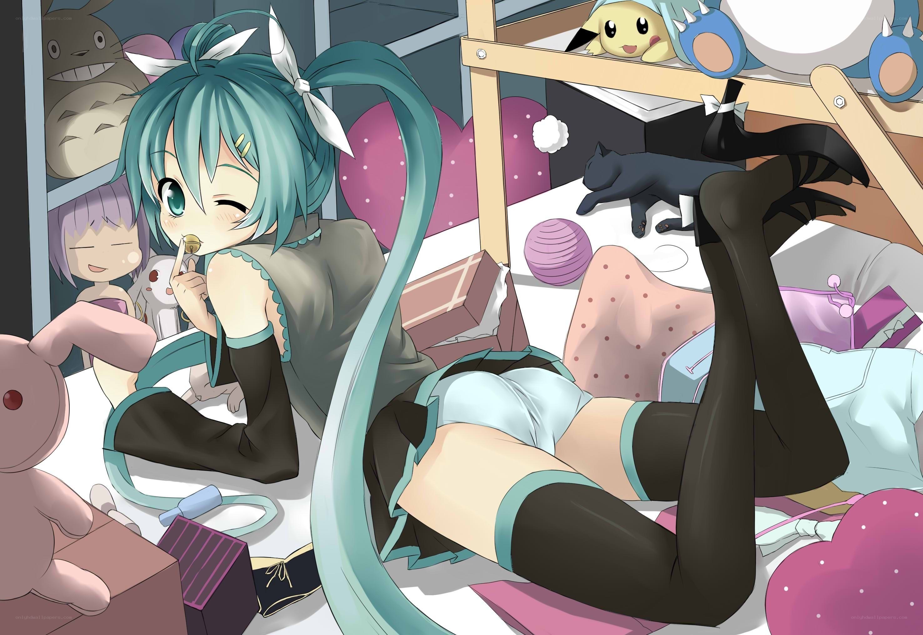 Miku in a messy room