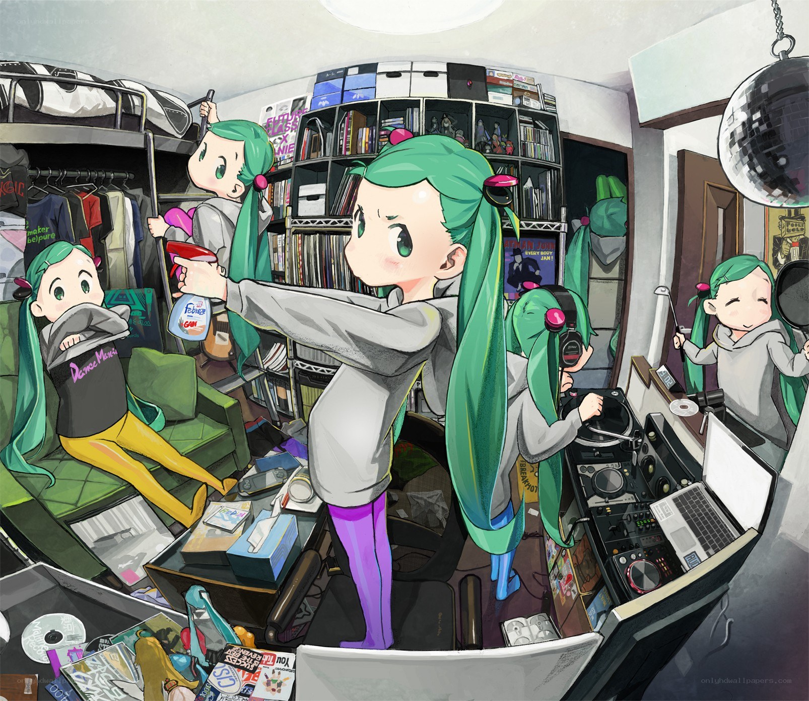 Miku in a messy room