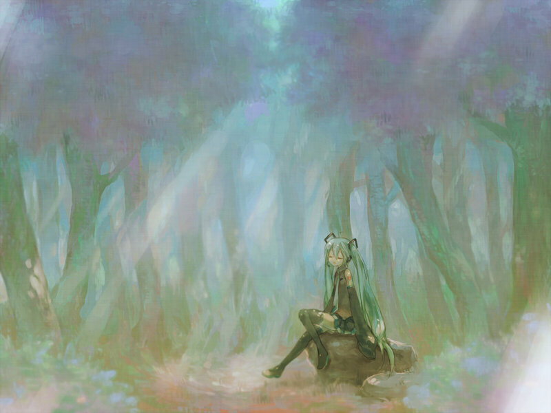 Miku in a misty forest