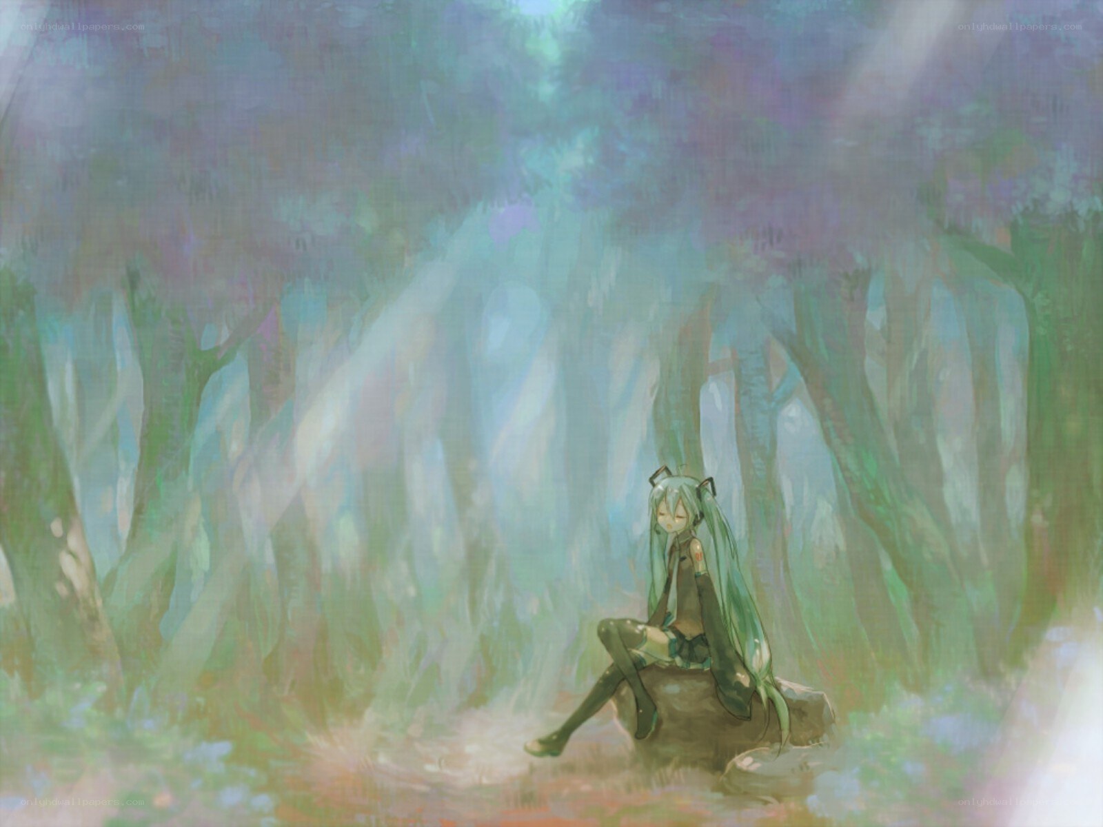 Miku in a misty forest