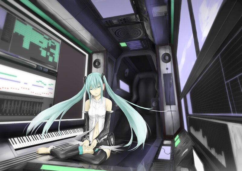 Miku in a music studio