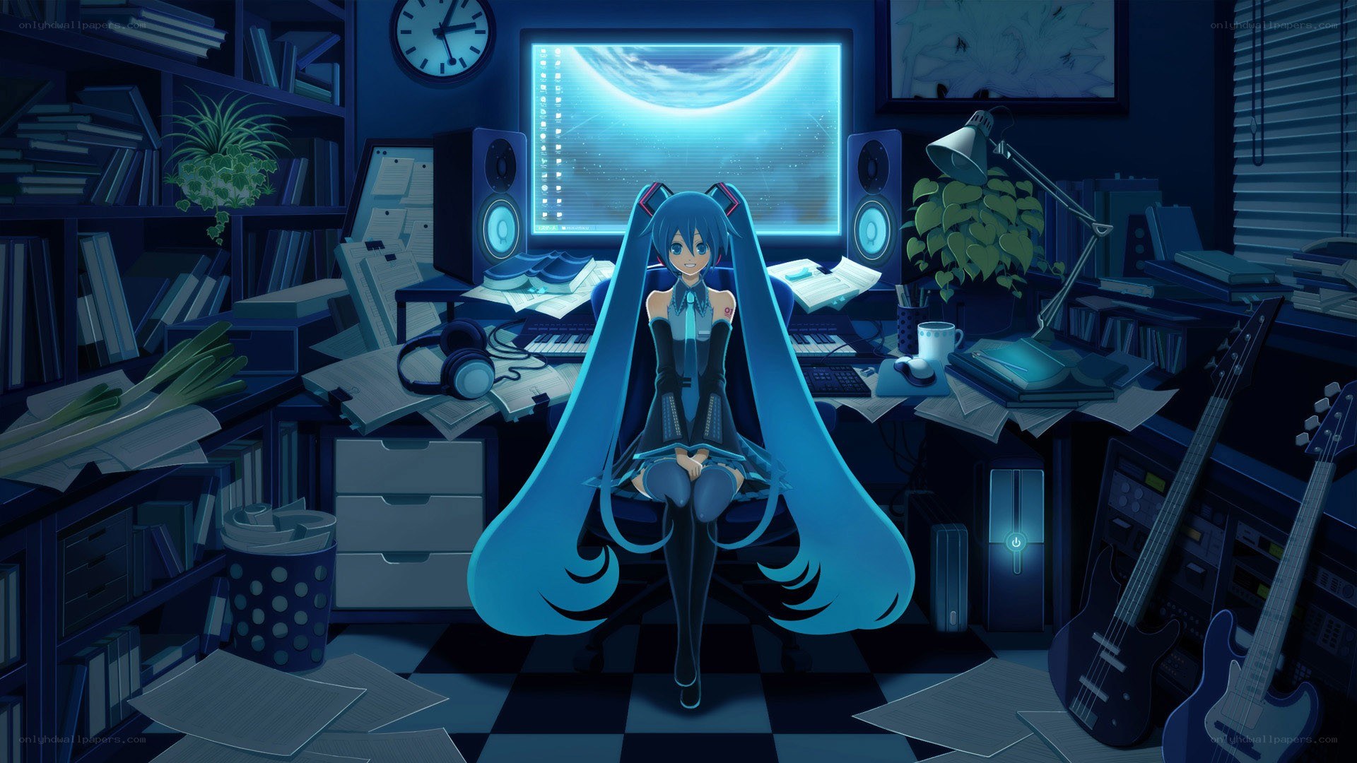Miku in a music studio