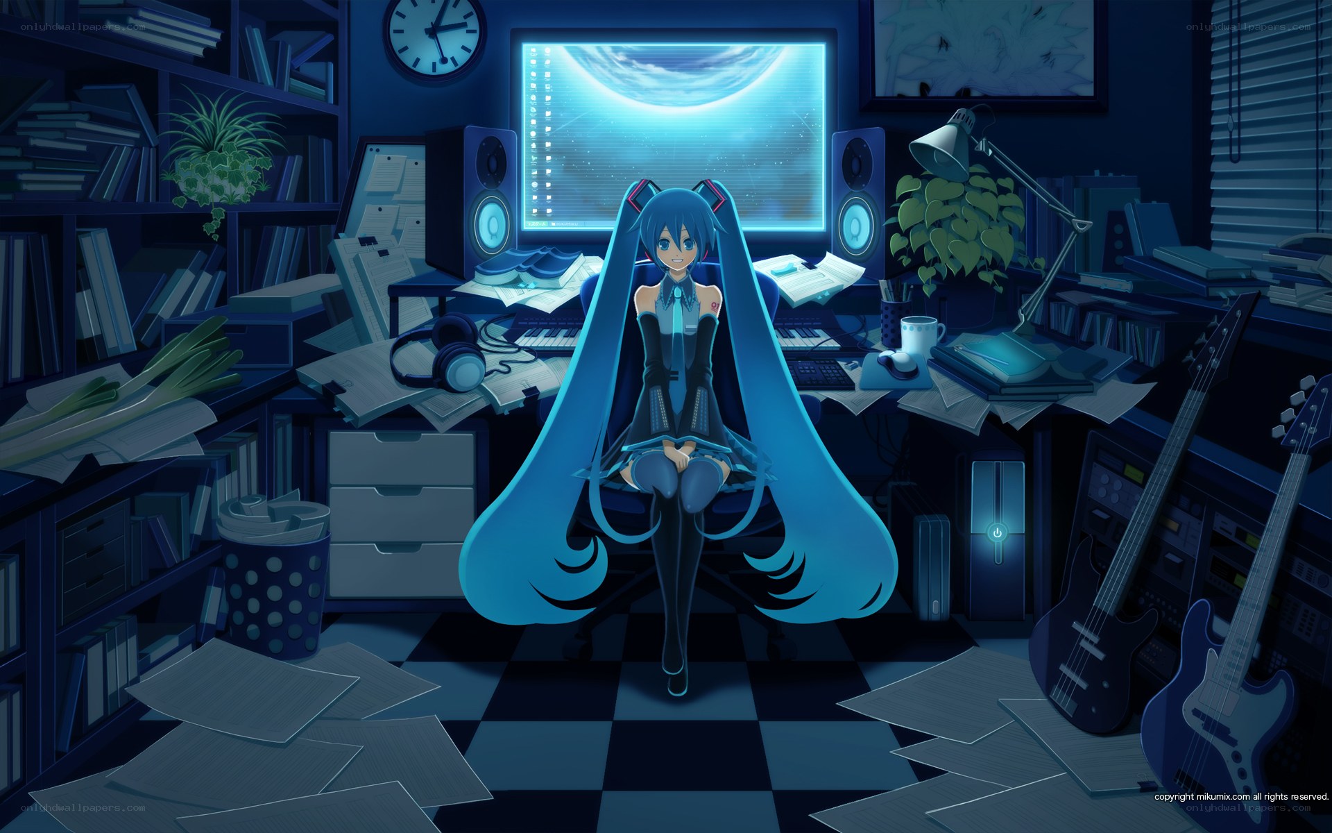 Miku in a music studio