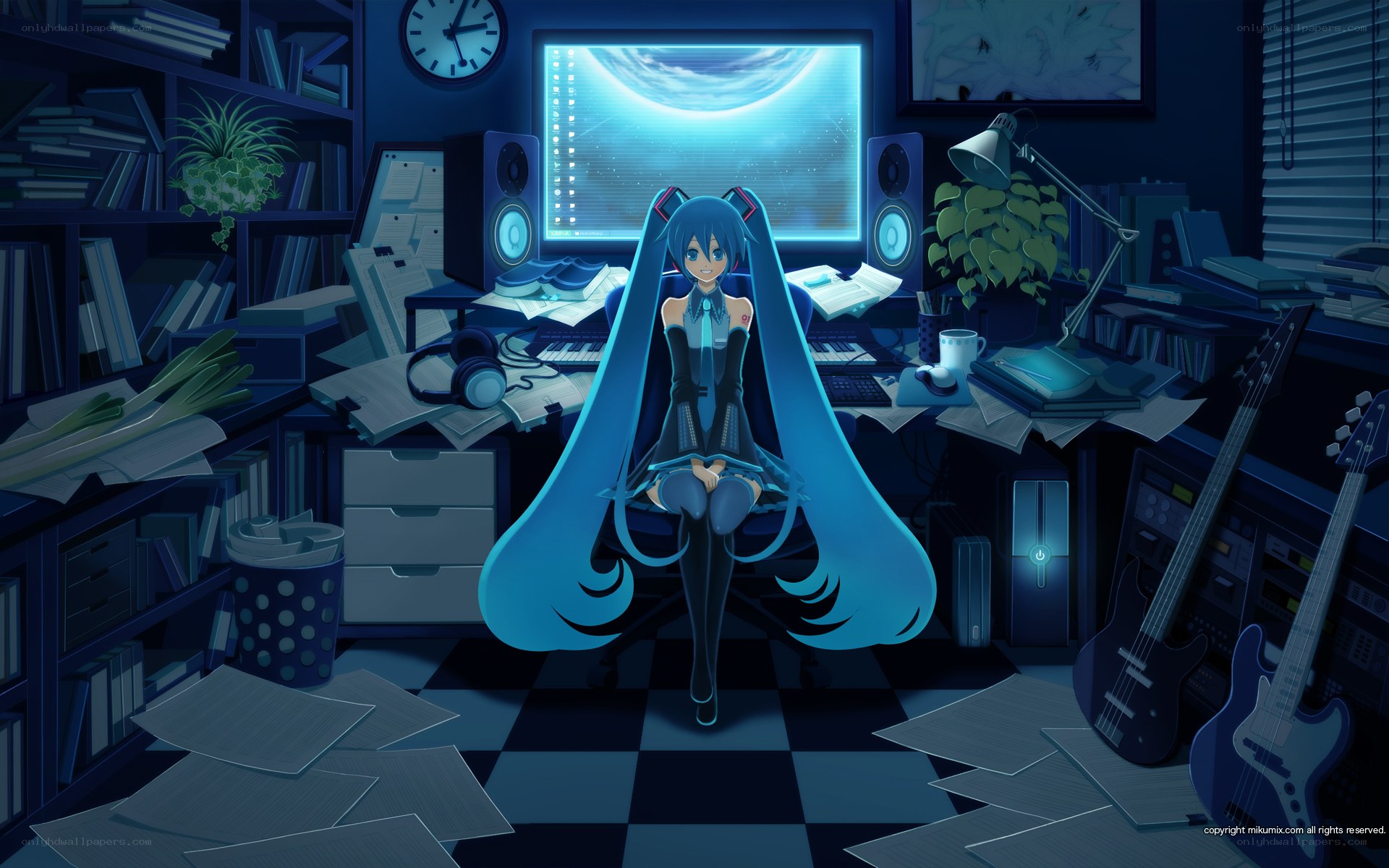 Miku in a music studio