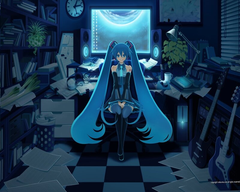 Miku in a music studio