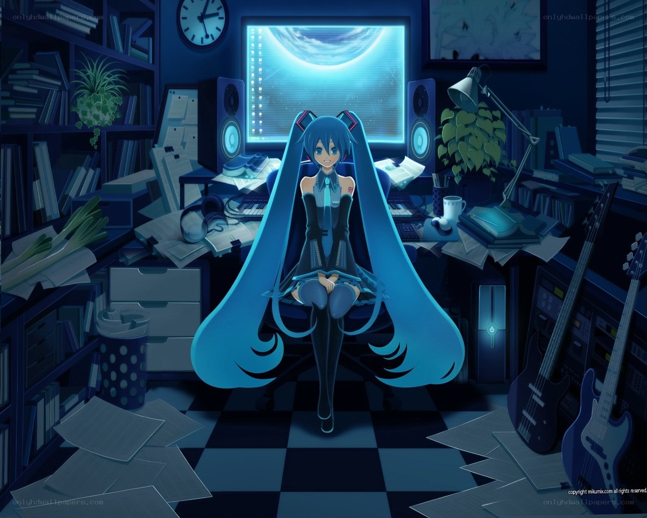 Miku in a music studio