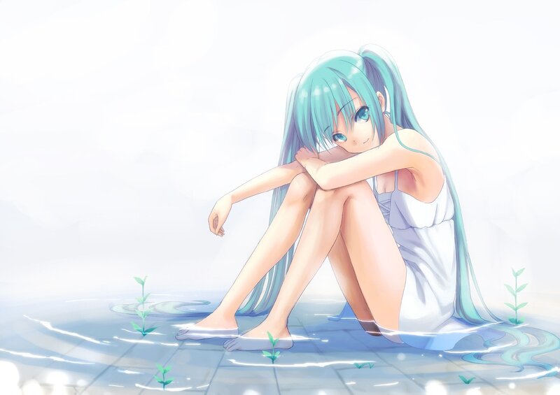 Miku in a pool of water