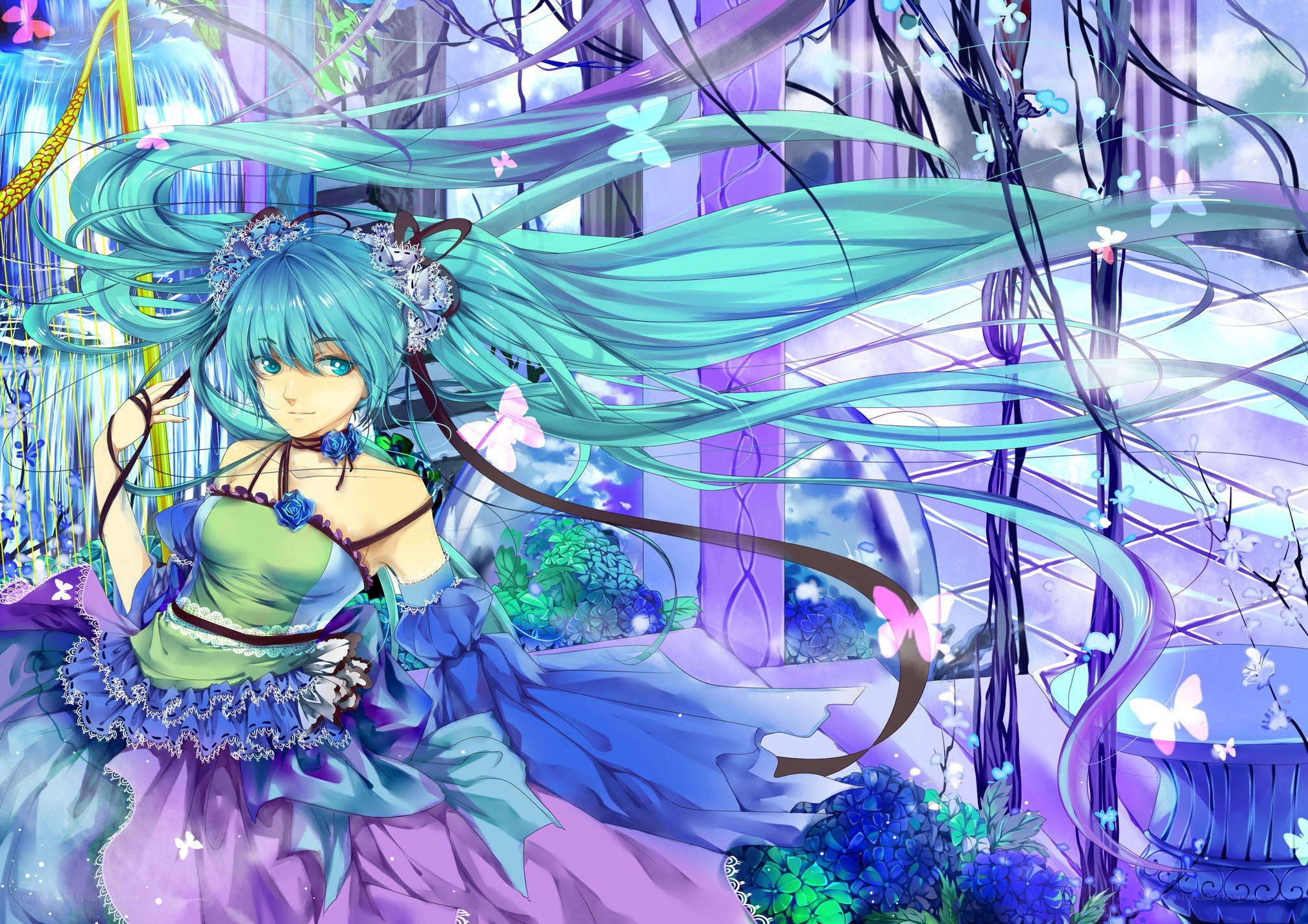 Miku in a purple garden