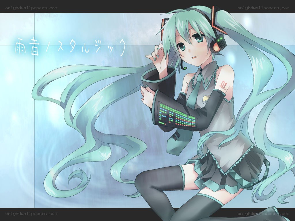 Miku in a rain-themed artwork