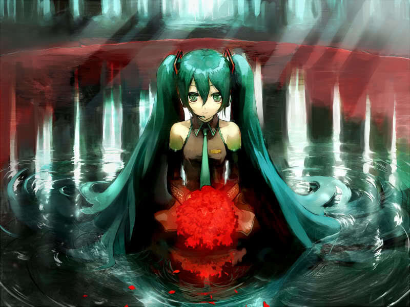 Miku in a red pool