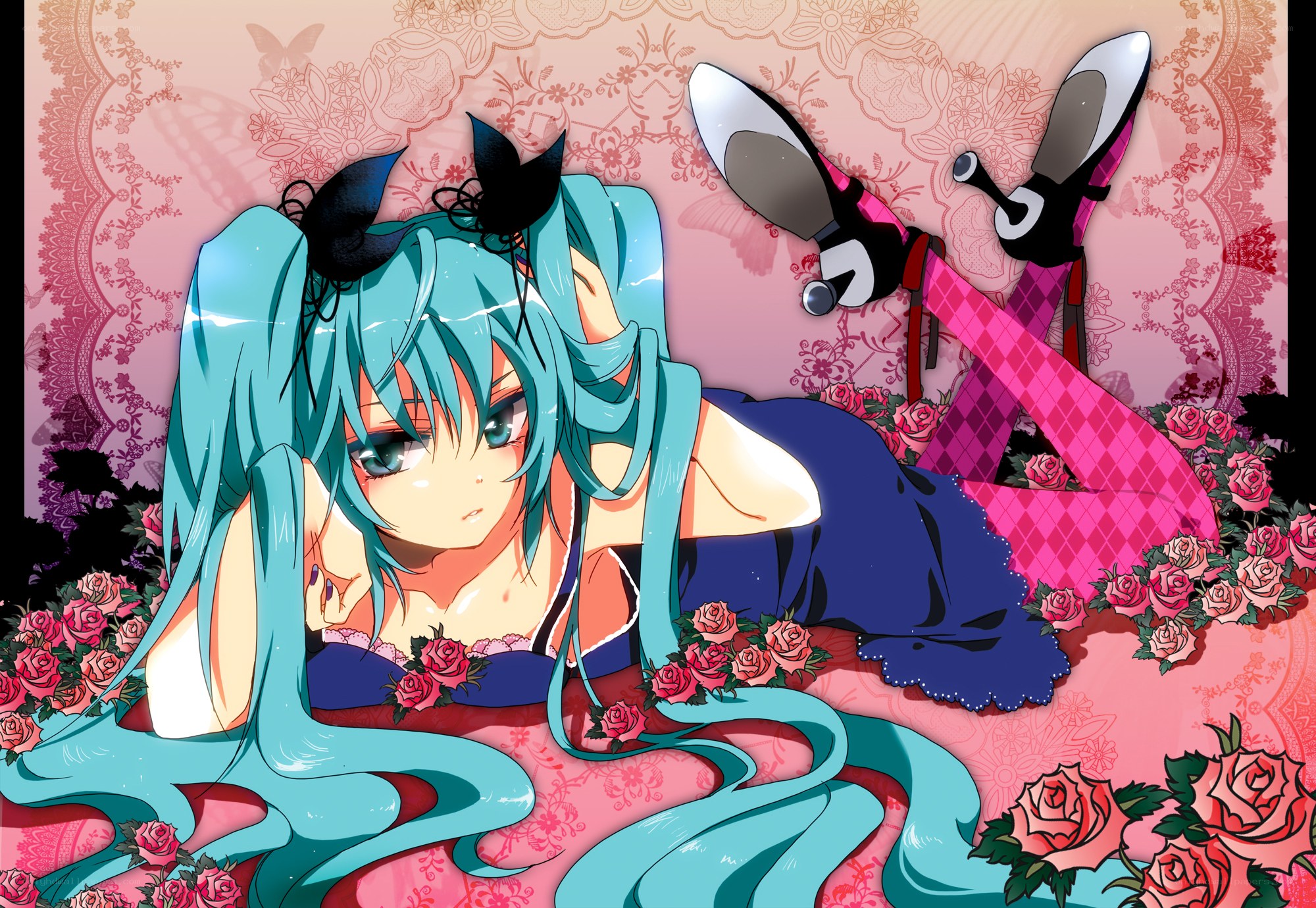 Miku in a rose garden