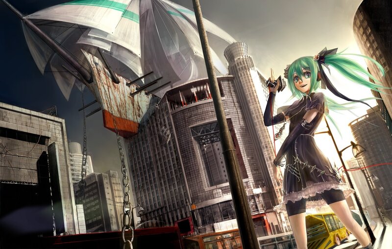 Miku in a ruined city