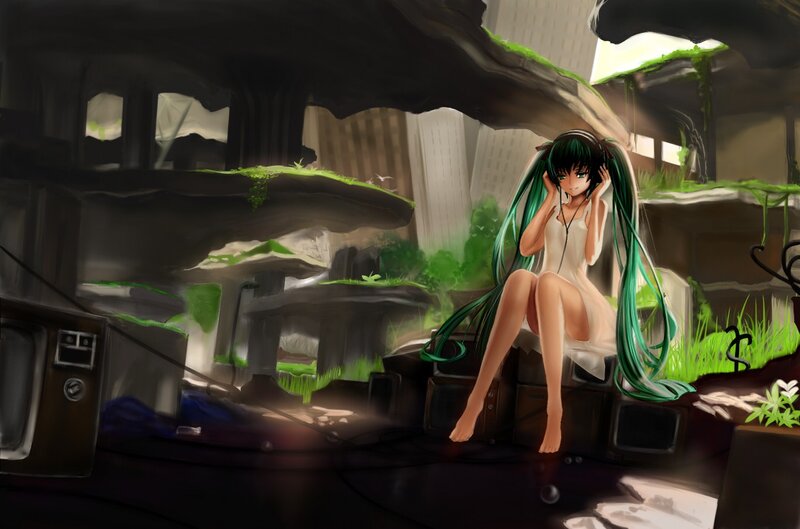 Miku in a ruined city