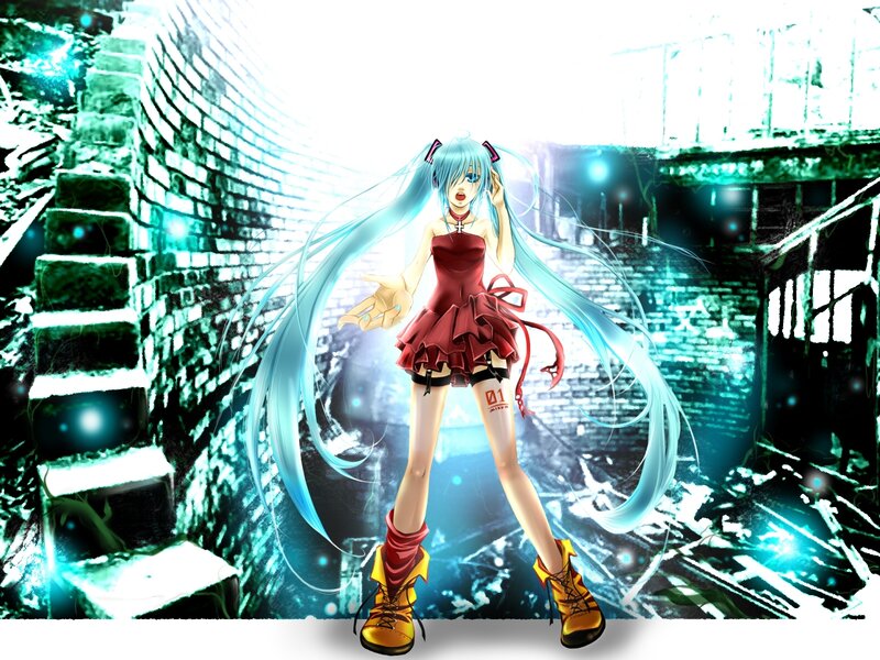 Miku in a ruined city