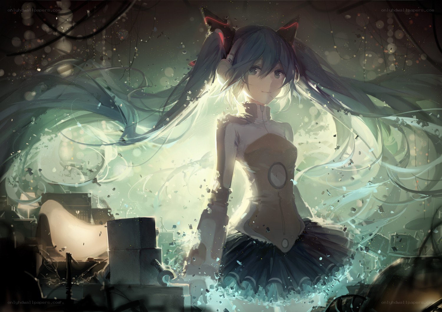 Miku in a shattered room