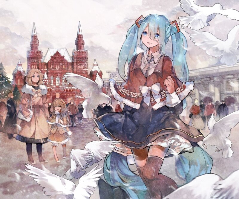 Miku in a snowy city