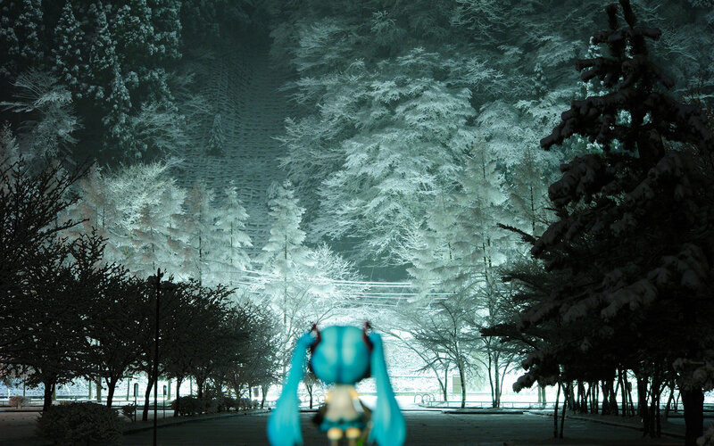 Miku in a snowy forest