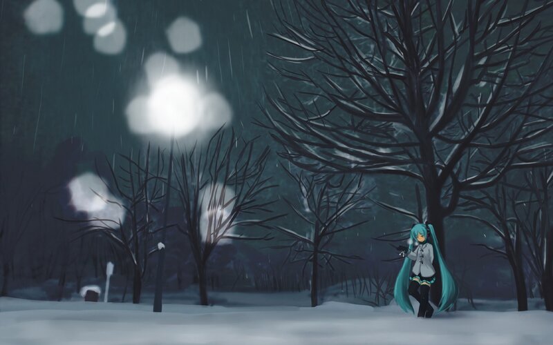 Miku in a snowy forest