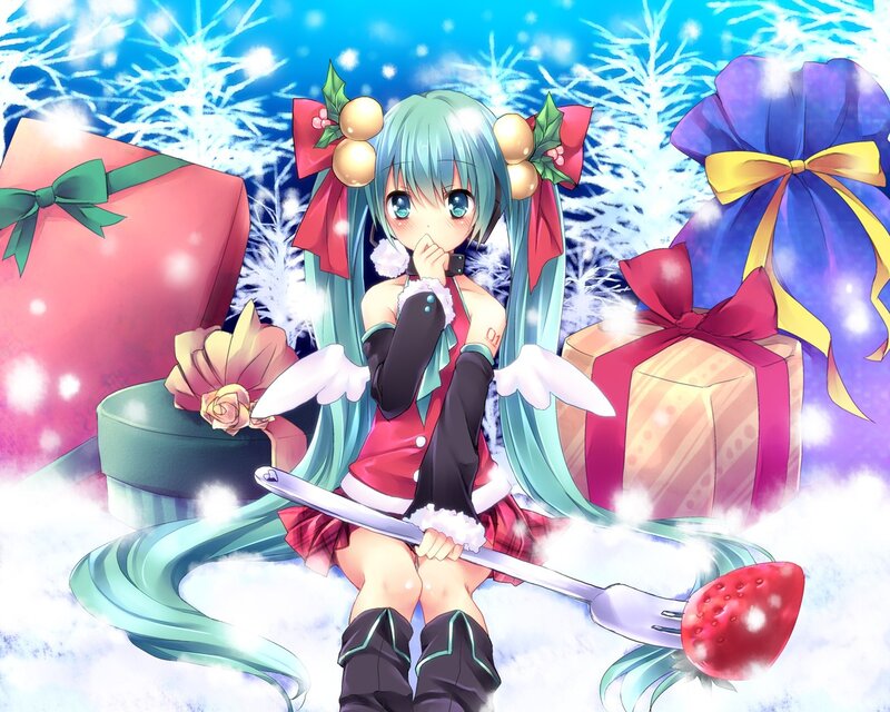 Miku in a snowy gift scene