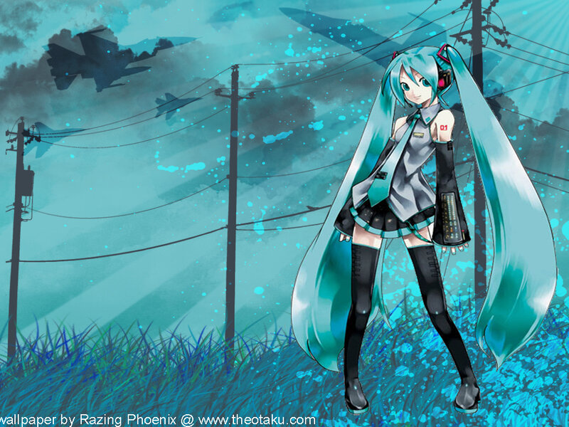 Miku in a stormy field