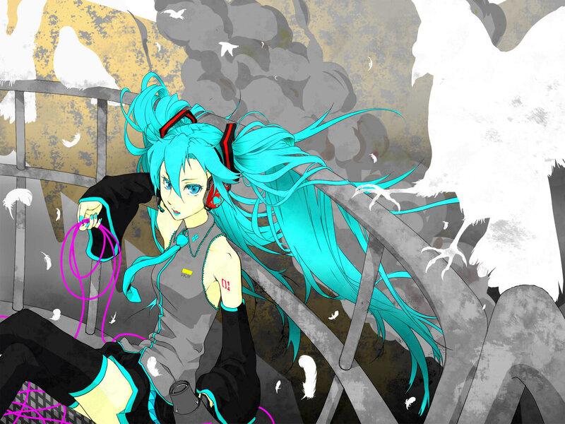 Miku in a stormy scene
