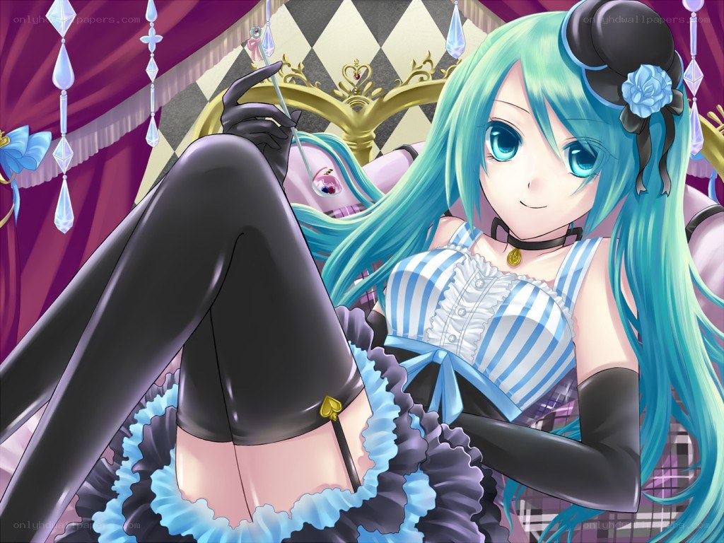 Miku in a striped dress