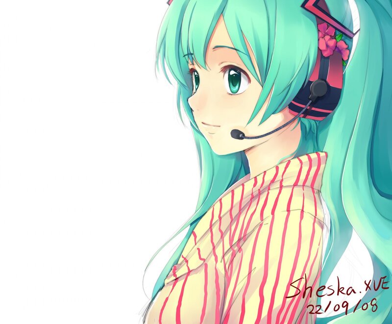 Miku in a striped shirt