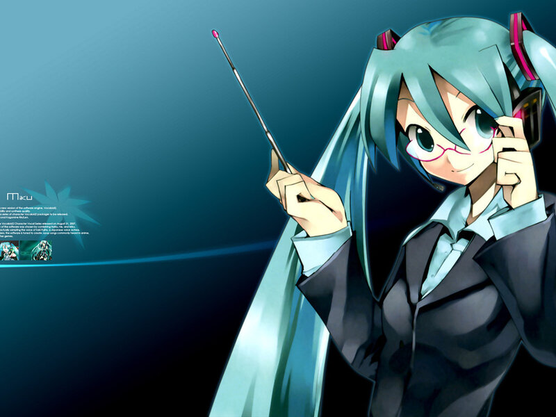 Miku in a suit with microphone