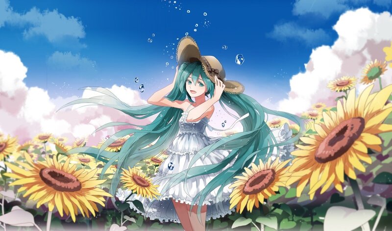 Miku in a sunflower field
