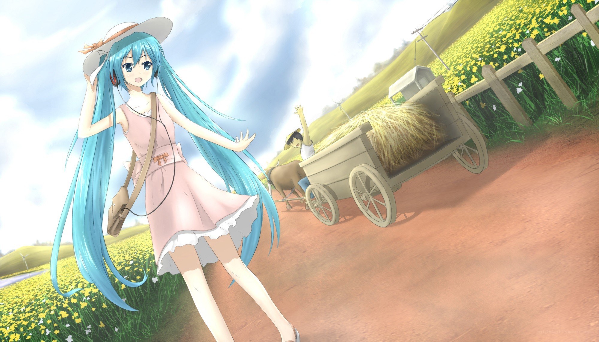 Miku in a sunny field