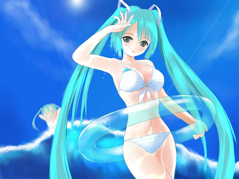 Miku in a swimsuit at the beach