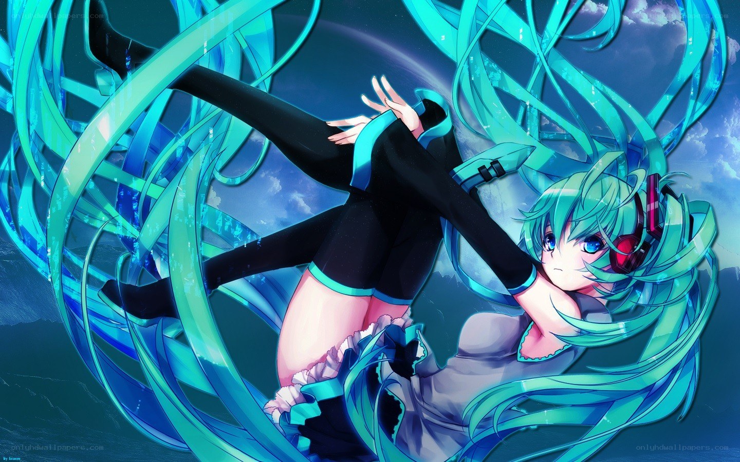 Miku in a swirling blue vortex