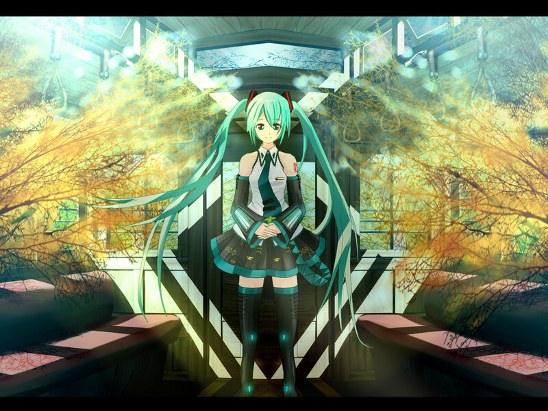 Miku in a train station