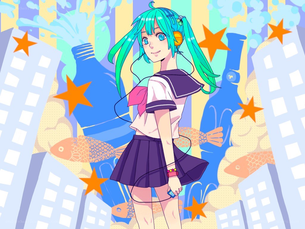 Miku in a vibrant city