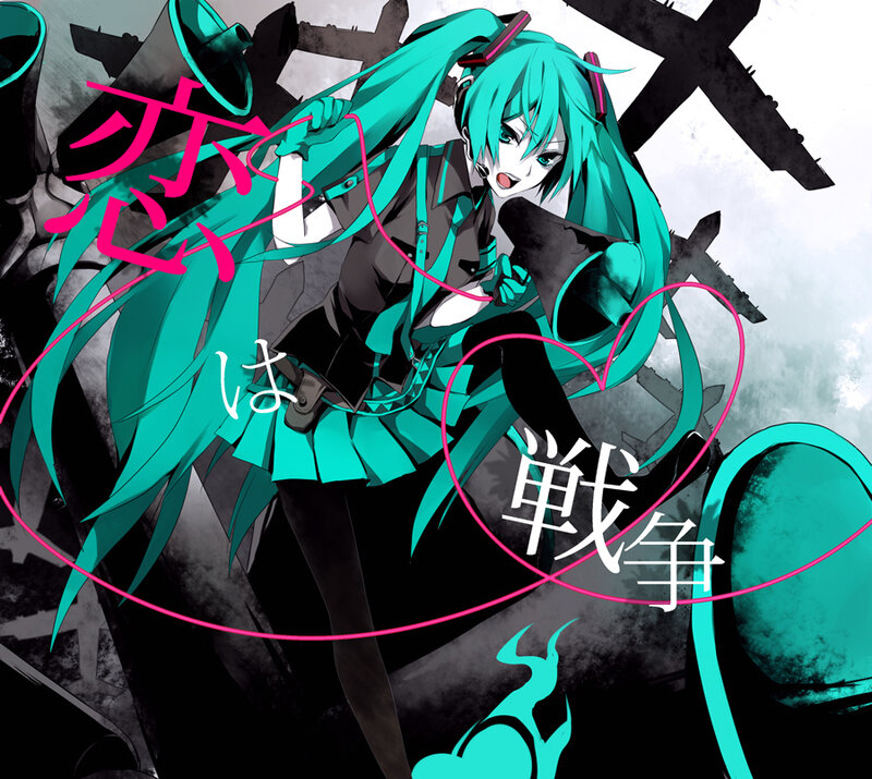Miku in a war-themed illustration