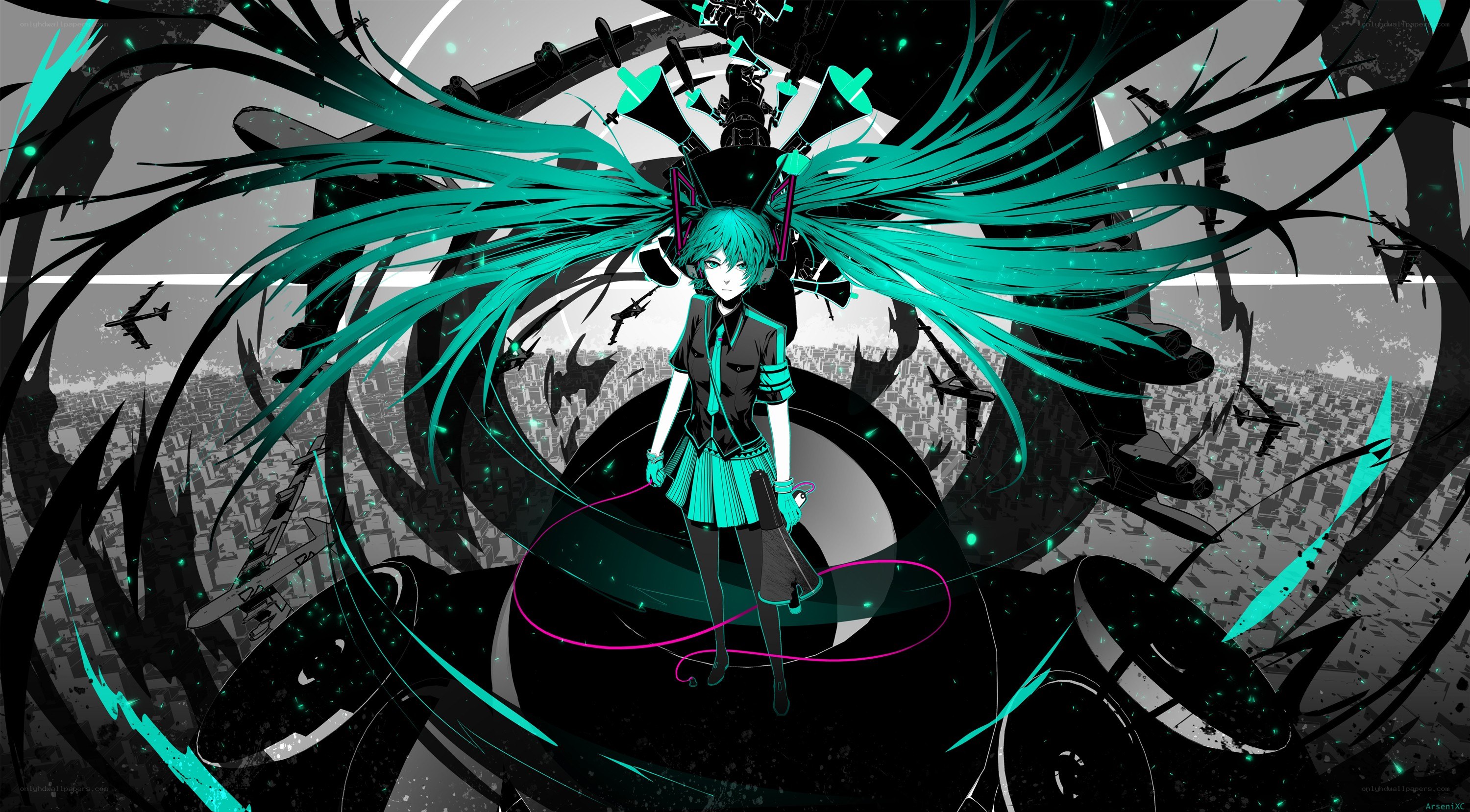 Miku in a war-torn city