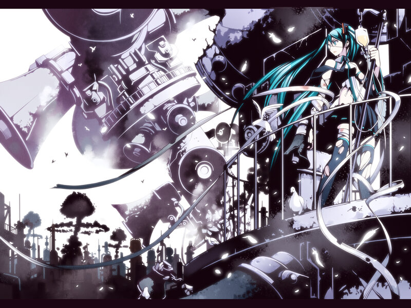 Miku in a war-torn city