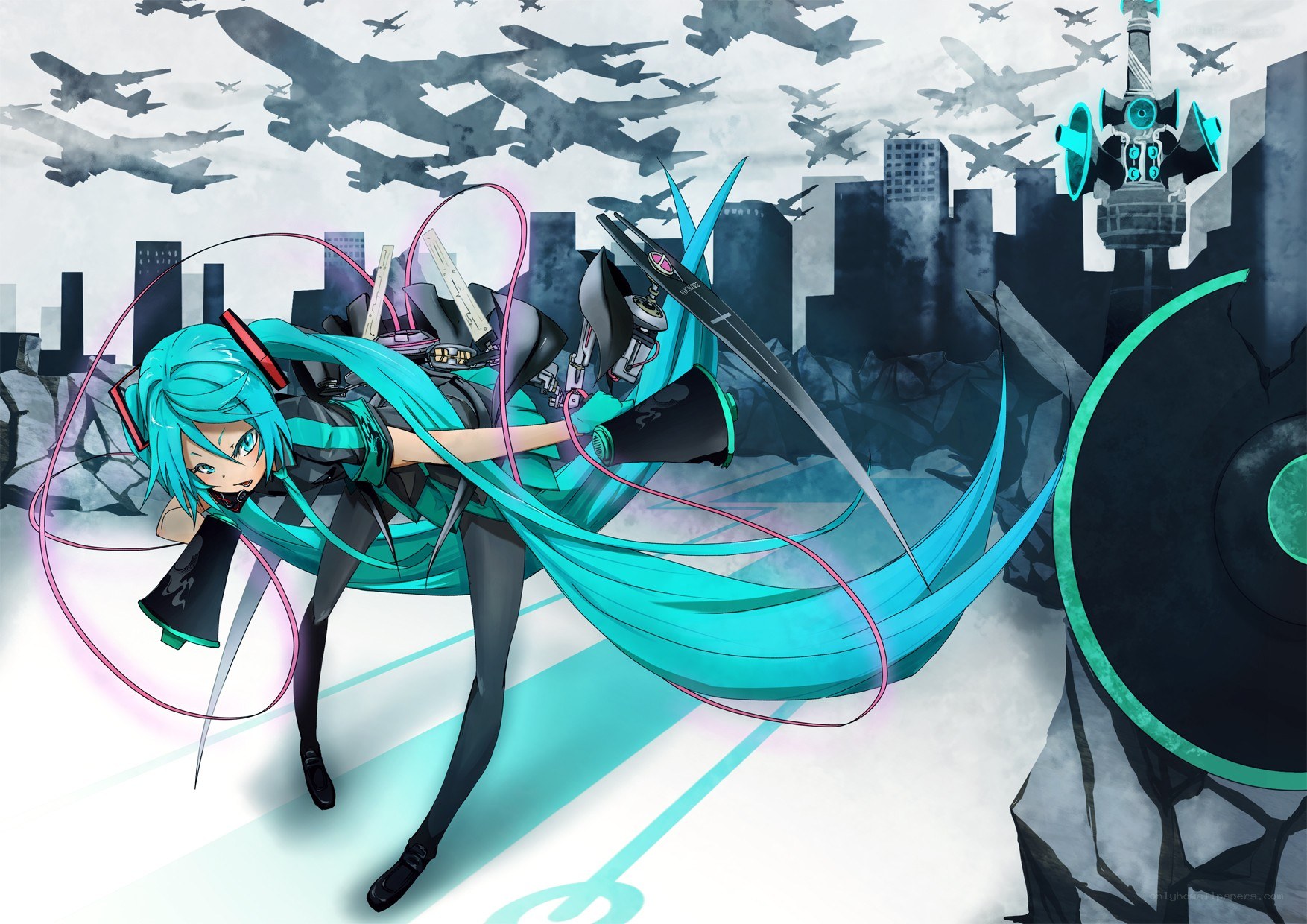 Miku in a war zone