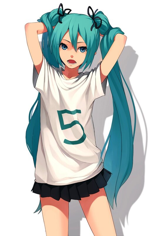 Miku in a white t-shirt