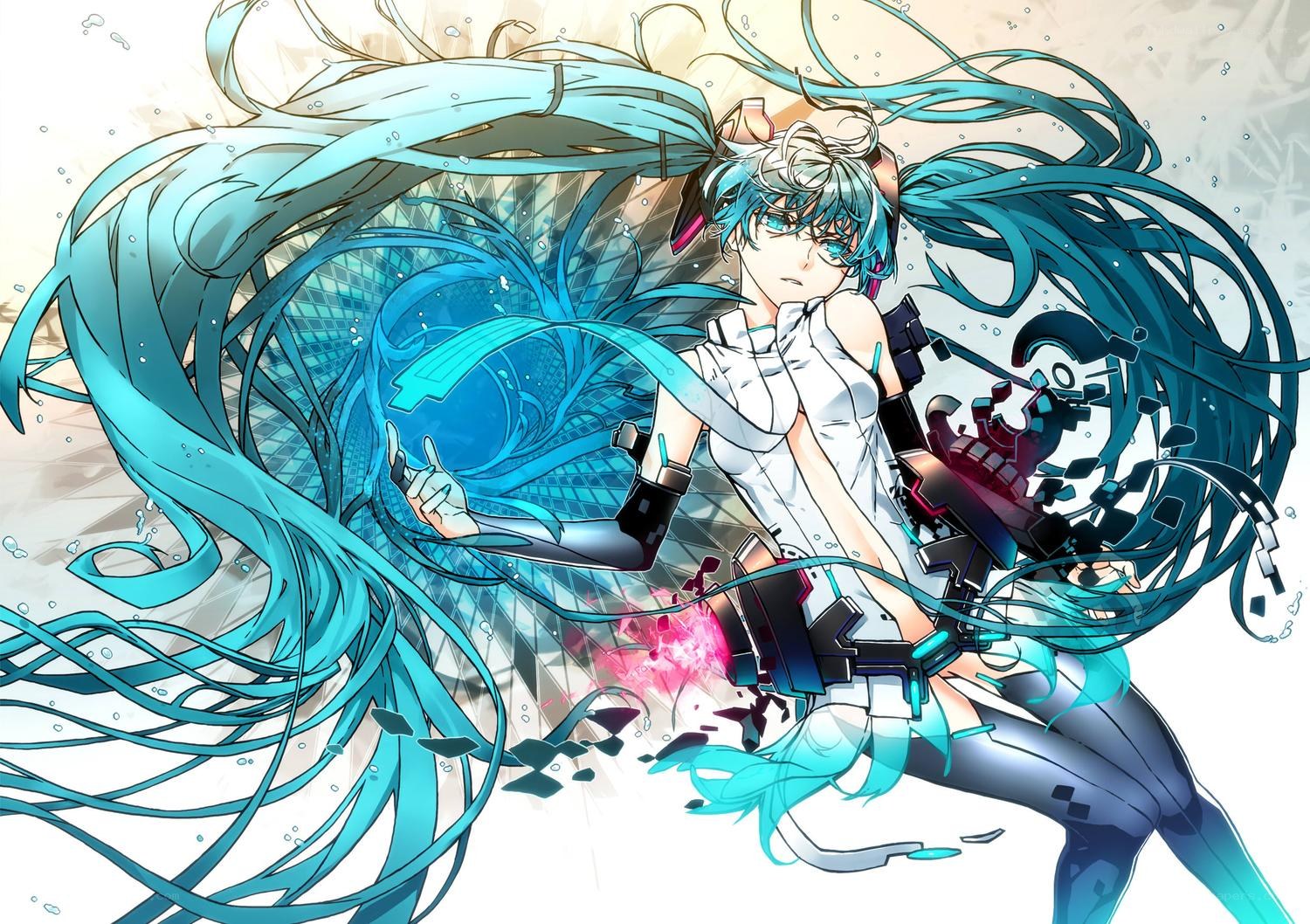 Miku in action with energy blast