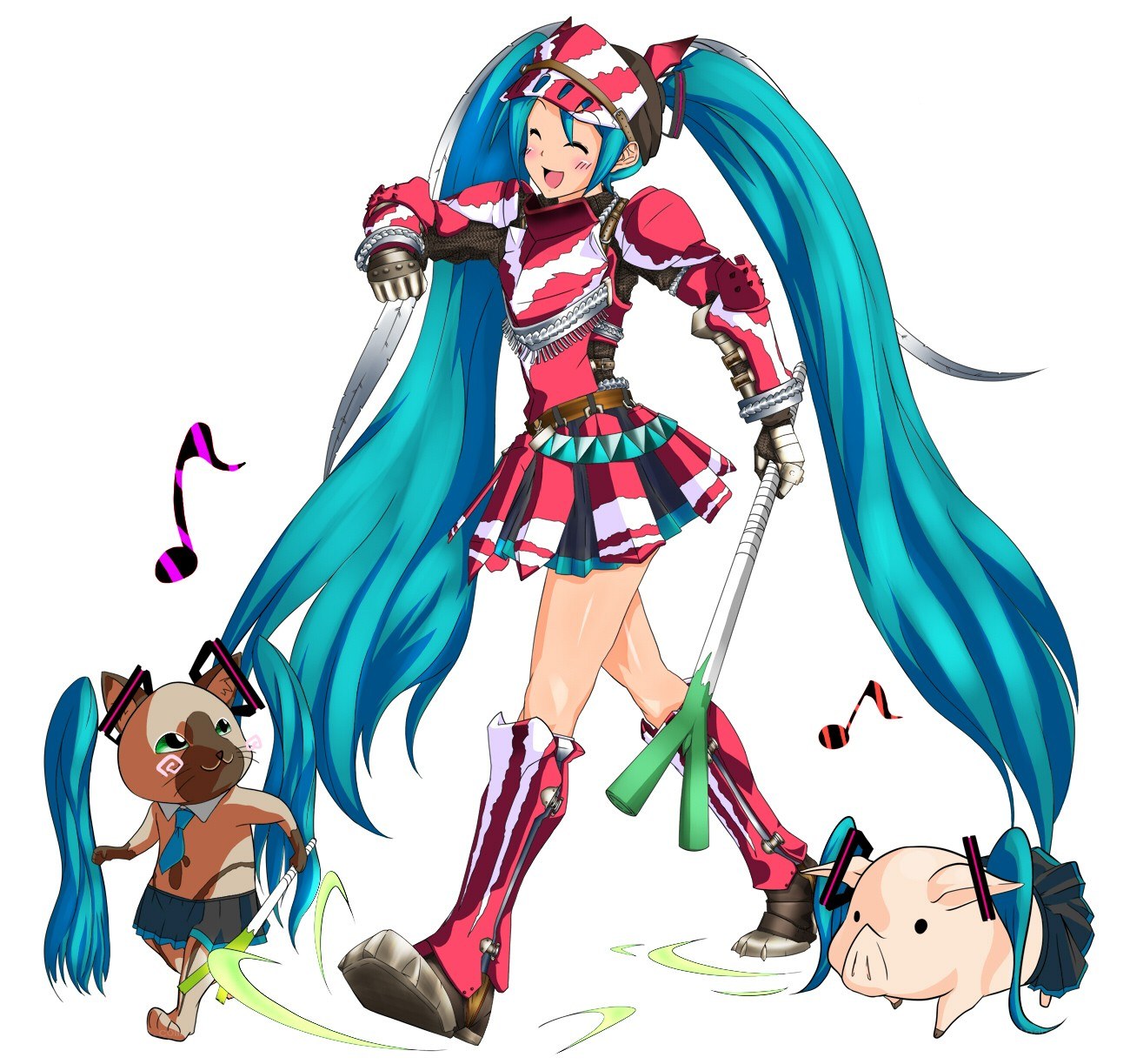 Miku in armor with animals