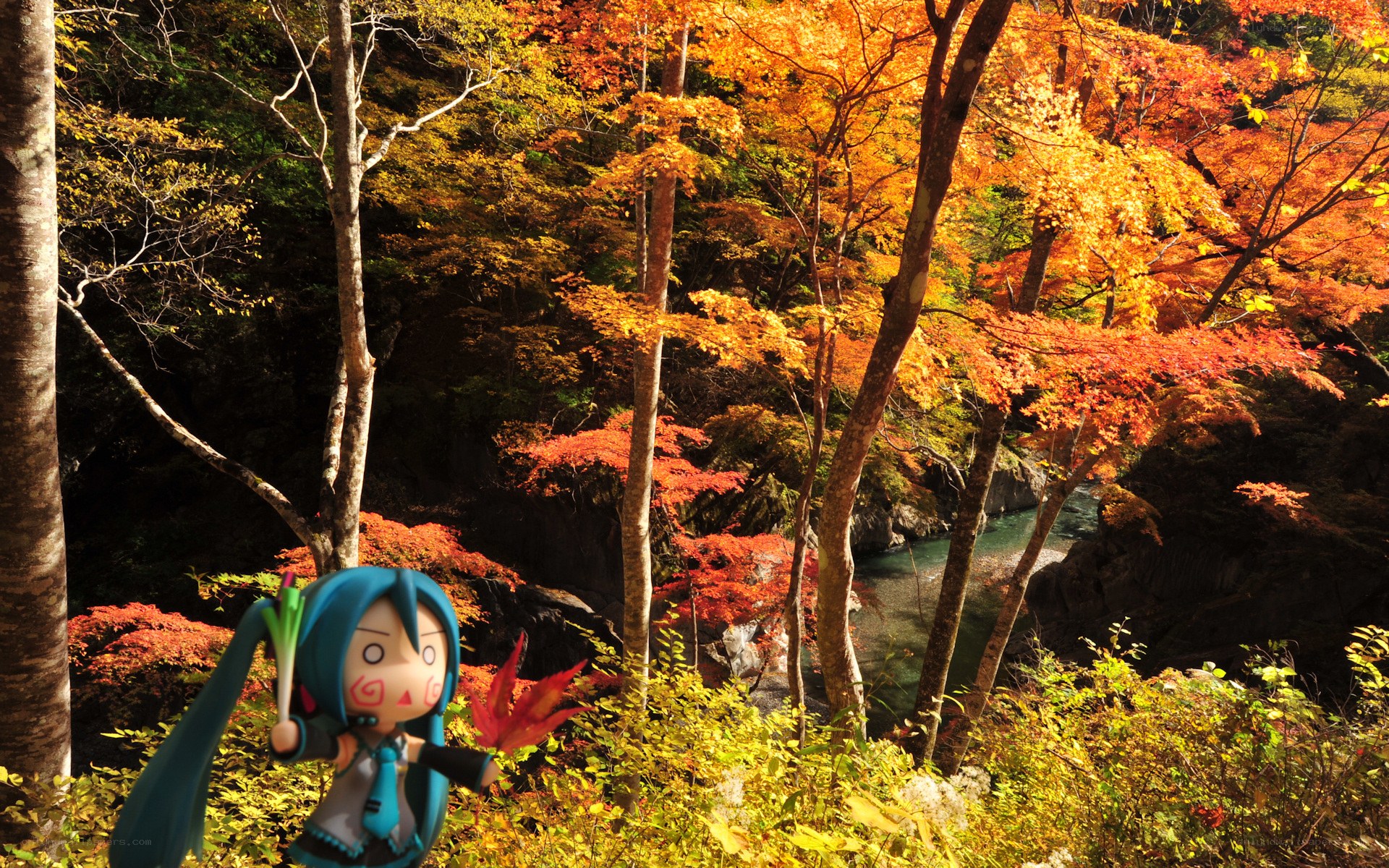 Miku in autumn forest