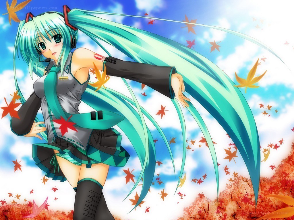 Miku in autumn leaves