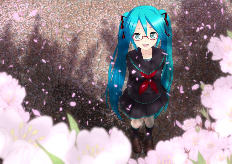 Miku in cherry blossom garden