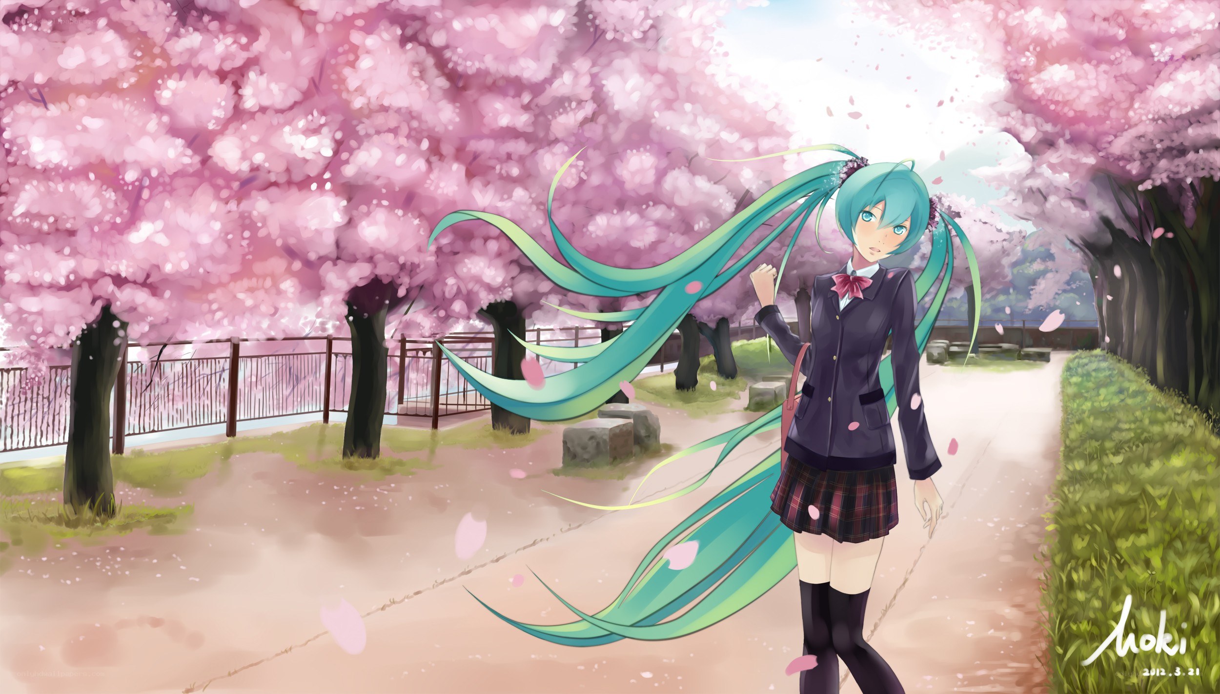 Miku in cherry blossom park