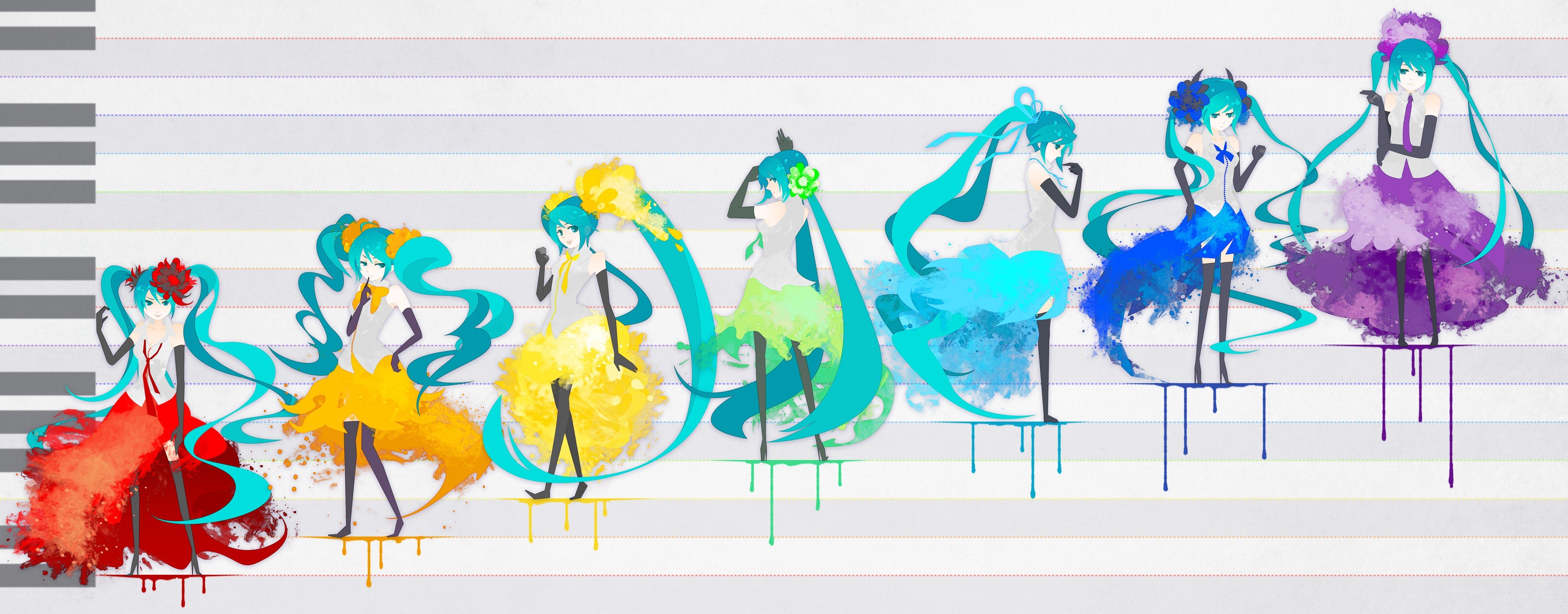 Miku in colorful dresses