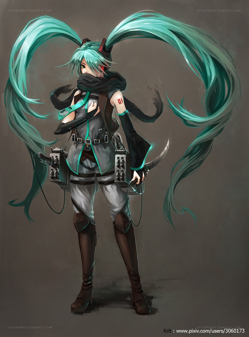 Miku in combat gear