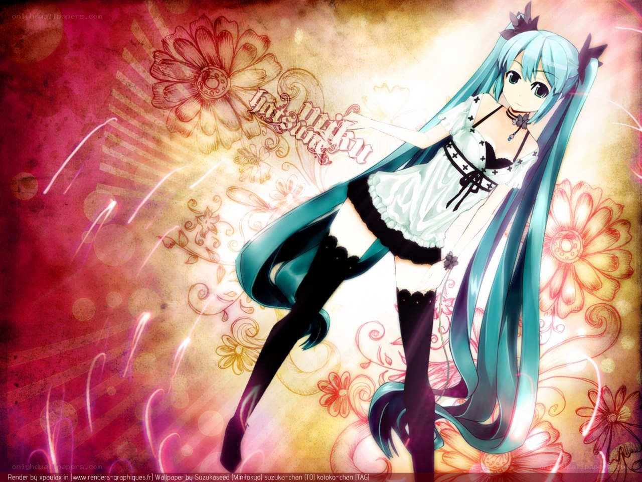 Miku in floral background