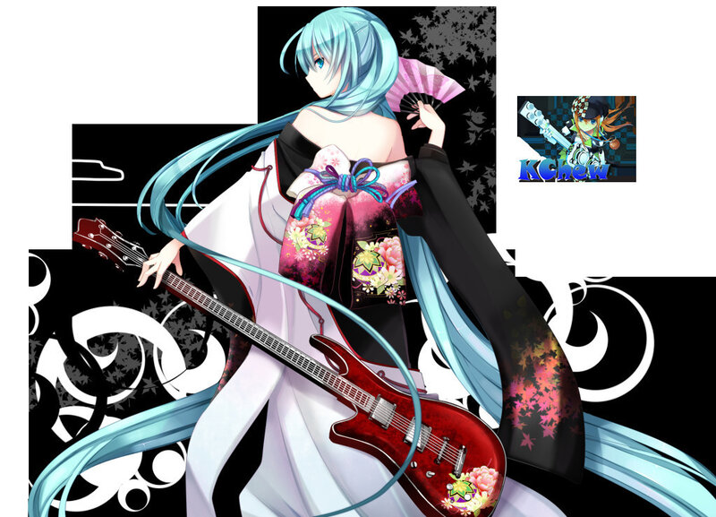 Miku in kimono with guitar
